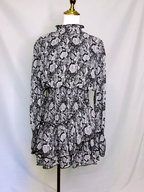 vestique Dresses & Skirts - Vestique Snake Print Ruffle Mini Dress Smocked Waist Large